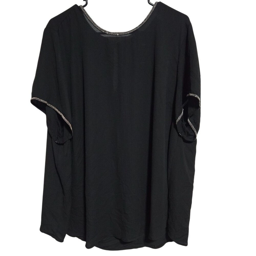Torrid Black Short Sleeve Top Womens Plus Size 3X Sparkle Trim Minimalist Blouse